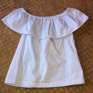 Blue and white striped off the shoulder top